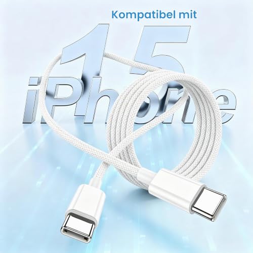 USB C Kabel 2M, 60W Braided USB C auf USB C Schnellladekabel Ladekabel für Apple iPhone 18/17/17 Pro Max/16e/16 Pro/16 Pro Max/15 Plus… – Ansicht 2
