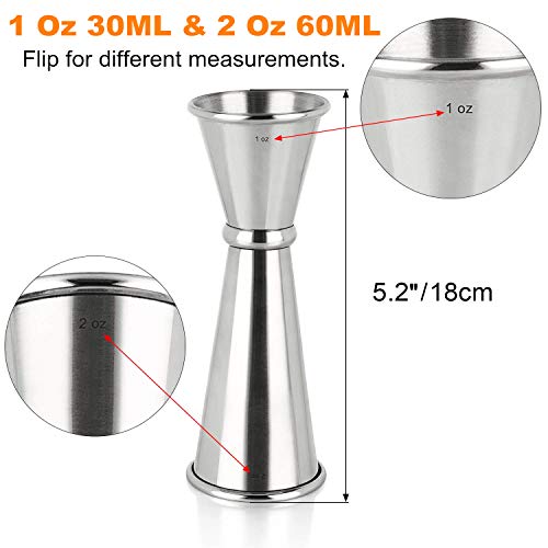 Double Clear Plastic And Stainless Steel Japanese Style Jigger, Set Of 3, Cocktail Measuring Shot Glasses Drink Spirit Measure Cup For Bar Party Kitchen Tool #TOP4