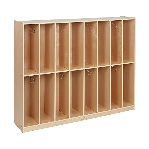 ECR4Kids 16-Section Coat Locker, Classroom Furniture, Natural