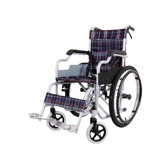 車椅子折りたたみライト狭いドアホームポータブル小型高齢者障害者ハンドプッシュスクーター子供子供車椅子 (チェック柄オックスフォード布モデル - 空気入りタイヤ)