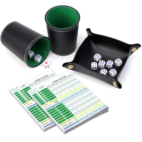 BHHTBB Gobelets à Dés en Cuir Gobelet De Jeux De Dés Double Set avec 10 Cubes à Pois 100 Feuilles de Marque, 1 Plateau de des Pliable pour Yahtzee dés de Jeux BHHTBB Gobelets à Dés en Cuir Gobelet De Jeux De Dés Double Set avec 10 Cubes à Pois 100 Feuilles de Marque, 1 Plateau de des Pliable pour Yahtzee dés de Jeux