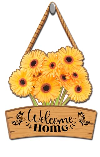 Image of GENXTRA Floral Welcome Home Wall Decor - Wooden Hanging Sign with Sunflower Style Blooms for Home Entrance gifting etc (Warm Bloom)