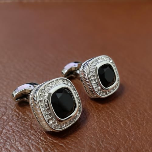 Set de Mancuernillas negras cuadradas con zircon miniatura 6