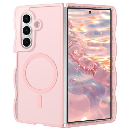 Pepmune for Samsung Galaxy Z Fold7 Case, Curly Wavy Frame Hard Translucent Matte Clear Back Cover for Women Men Compatible with Magsafe Shockproof TPU Bumper Phone Case for Samsung Z Fold7, Pink