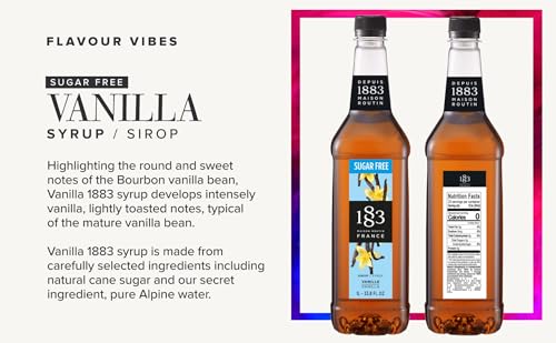 Image of 1883 Sugar Free Vanilla Syrup for Drinks, Made in France, 1 Liter Plastic Bottle