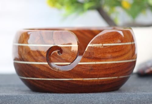 Image of Rosewood Yarn Storage Bowl for Knitting and Crocheting, Handmade Yarn Storage Bowl, Wooden Knitting Yarn Holder, Wooden Yarn Holder Best Gift Idea for Knitters (Medium)