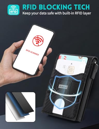 Image of Slim Wallet for Men with AirTag Holder,Pop Up Wallet with ID Window,RFID Wallet for Men | Credit Card Holder with Money Clip, Pop-up feature Minimalist Wallet for Men's Gifts
