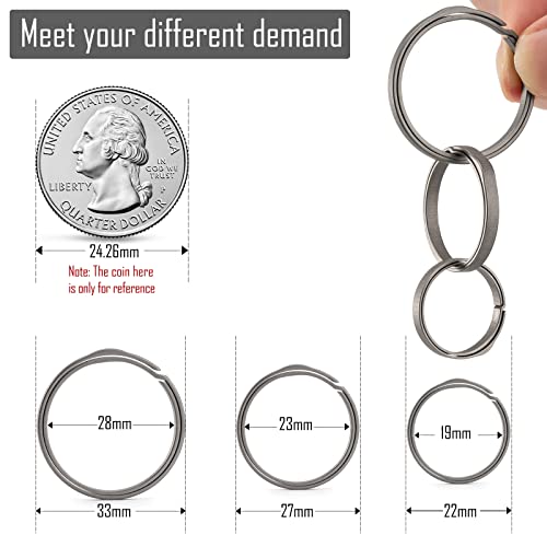 KeyUnity Titanium Flat Key Rings, 33/25/17.5mm Side Pushing Split Ring for Key Carabiner Flashlight Knife Dog ID Collar Tag