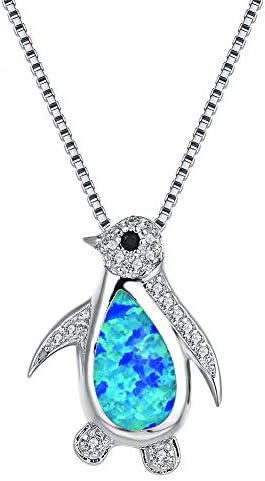 Cute Opal Penguin Pendant Necklace for Women Teen Girls Crystal Cubic Zirconia Antarctic Animal Box Chain Choker Necklaces Delicate Thanksgiving Christmas Jewelry Gifts