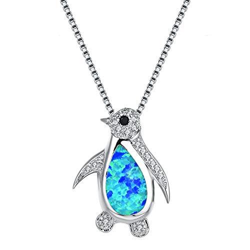 Izpack Cute Opal Penguin Pendant Necklace for Women Crystal Cubic Zirconia Antarctic Animal Box Chain Choker Necklaces Delicate Thanksgiving Christmas Jewelry Gifts (Blue)