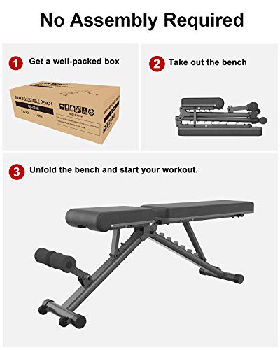 BARWING YouTen 4way Adjustable Bench Full Body Workout Decline/Flat/Incline Bench for Home Gym Black