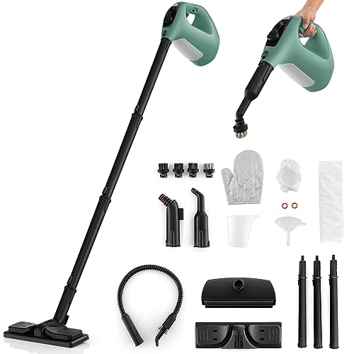 S AFSTAR Handheld Steam Cleaner, 1400W Pressurized Steamer with 14-Piece Accessories & Child Lock, Multipurpose Portable Steamshot Steam Mop for Cleaning Kitchen Floor Sofas Car Windows (Green)