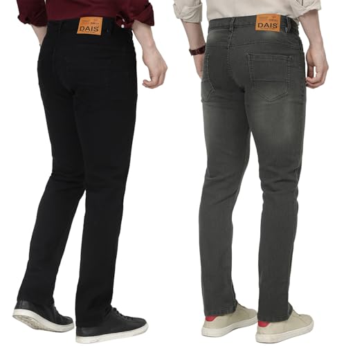 Image of DAIS Men's Stretchable Straight Fit Mid Rise Jeans, Pack of 2, (Combo of 2 Jeans)