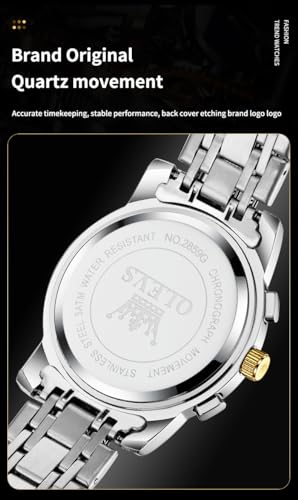 OLEVS Men Business Watches Dress Watch with Day,Green/Black/White/Blue Face,Flywheel Multifunction Luminous Men Stainless Steel Wristwatch