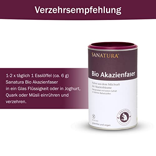 Sanatura Akazienfaser Pulver Bio – 180 g – wertvoller Ballaststofflieferant aus Akazienfasern - lösliche Ballaststoffe - vegan, glutenfrei und fructosefrei – gut verträglich