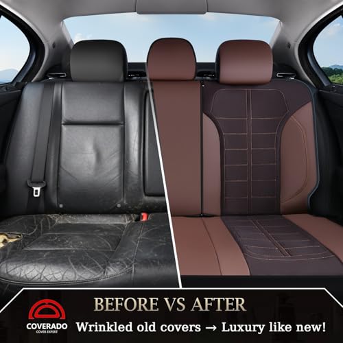 Image of Coverado Air Mesh Seat Cover, Car Seat Cover Rear Seats, 3D Breathable Seat Protectors Sports Carbon Fiber Design Airbag Compatible Comfort Universal for Most Cars, Van,Trucks, SUV, Brown