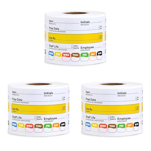 Restaurant Quality Shelf Life Food Rotation Labels Vinyl, 2” x 3” Self-Adhesive Removable Freezer Food Labels, Perfect for Reusable Containers, Easy to Remove, Food Safety Date Sticker (3 PCS)
