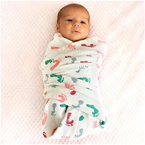 Baby Swaddle Hospital Blanket 3 Pack, Nursery Receiving Wrap, Unisex Boy Girl, 100% Soft Cotton Swaddles Newborn for Comforting or Photoshoot, Durable Hospital Quality Large Size (Baby Feet, 3 Pack)