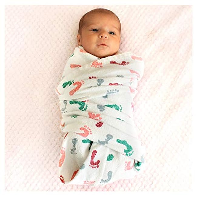 Baby Swaddle Hospital Blanket 3 Pack, Large Nursery Receiving Wrap, Unisex Boy Girl, 100% Soft Cotton Swaddles Newborn for Comforting, Durable Hospital Quality (Baby Feet, 3 Pack)