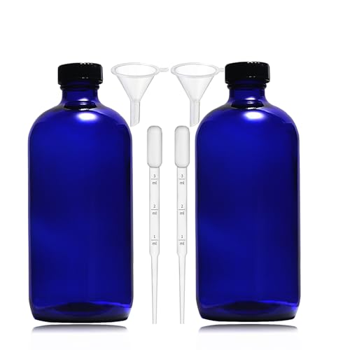 16oz Blue Glass Bottles with Reusable Lids (2-Pack)
