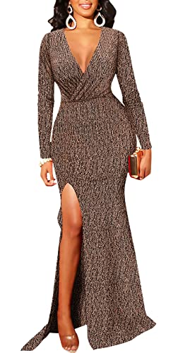 Image of Formal Long Sleeve Dress for Women Sequin Bodycon Ruched Sparkly Dresses
