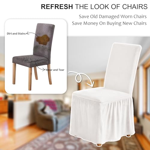 NICEEC Spandex Chair Covers for Dining Chairs Covers Set of 6 Removable Dining Room Chair Covers with Skirt Parson Chair Slipcovers Washable Chair Protector for Kitchen Wedding Party Banquet(White) - Image 4