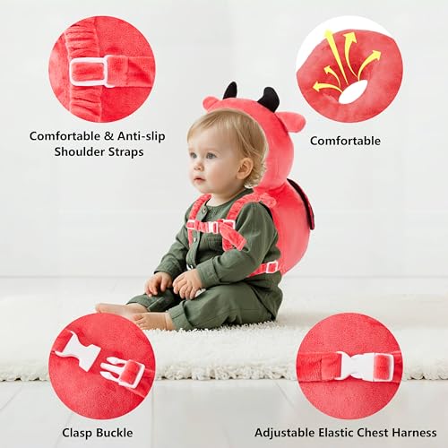 Image of Baby Head Back Protector Backpack Toddler Safety Protector Cushion Pad Soft, Adjustable and Lightweight Design for Safe Walking and Crawling Toddlers Girls and Boys(Red Devil)
