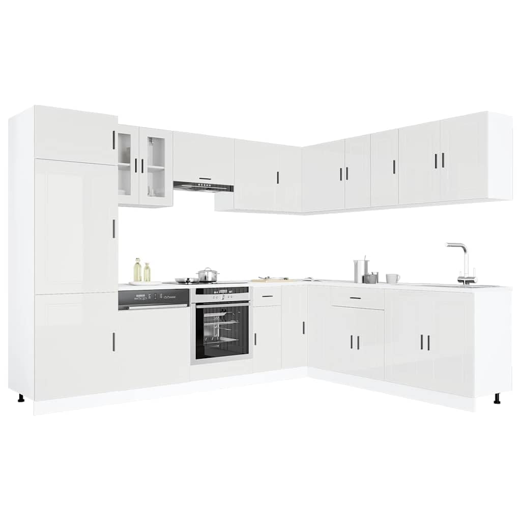 14-TLG. Küchenschrank-Set Porto Hochglanz-Weiß Holzwerkstoff Küchenschrank-Set, Küchenblock variabel stellbar Küche Komplett, ohne Arbeitsplatte,für Restaurant, Hotel, Küche