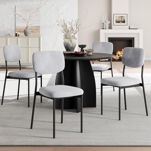 Einhomn Upholstered Dining Chairs Set Modern Stackable Dining Room Chairs with Soft Velvet Backrest Kitchen Chairs with Sturdy Metal Legs for Living Room Restaurant Set of 4 Light Grey