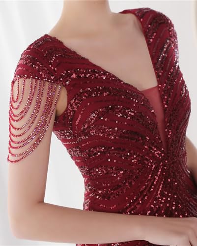 Image of houstil Formal Dresses for Women Sequin 1920s Full Length Evening Party Gown Great Gatsby Cocktail Wedding Dress