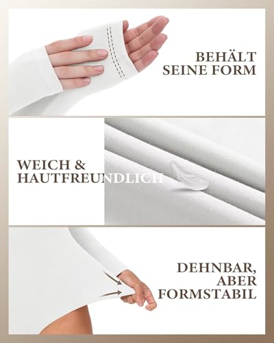 TNNZEET Body Damen Bodysuit Langarm Thermo Elegantes Rundhals Oberteil Langarmbody Tops Sexy Für Outfit(Weiß,M)