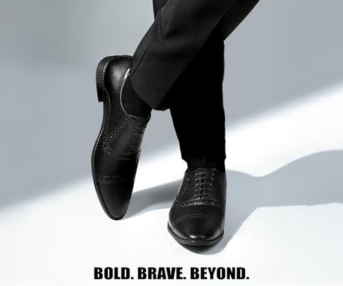 Image of LOUIS STITCH Men's Formal Lace-up Oxford Shoes for Men | Solid Design | Ideal for Formal, Business Casual, and Parties (LSRGOXJB -)