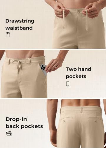 Image of Willit Men's Linen Pants Casual Lightweight Drawstring 29 inch 30 inch 32 inch