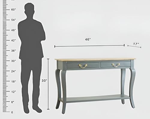 Image of Wooden Console Table with 2 Drawers, Natural Wood Top, Curved Legs, Entryway Sofa Table, Sheesham Wood Study Table with Shelf Storage, 46Lx17Wx30H Inches. (Cool Grey)