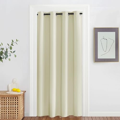 NICETOWN Blackout Bedroom Curtain 78 inches Length - Grommet Sound Reducing Window Treatment Privacy Drape Room Darkening Light Blocking for Living Room (Beige, 1 Panel, W52 x L78)