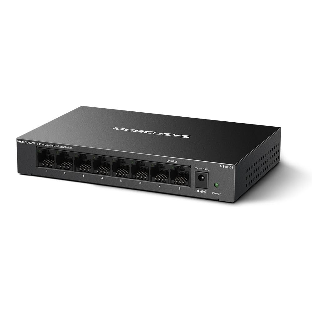 Mercusys MS108GS | 8-Portowy Przełącznik Gigabitowy | Metalowa Obudowa | Montaż na Ścianie | Green Ethernet | Plug & Play