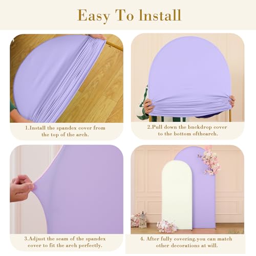 Image of Beige and Purple Arch Cover 2 Set-7.2FT, 6FT Arch Backdrop Cover Spandex Fitted Wedding Arch Stand Covers for Bridal Shower Wedding Baby Shower Birthday Party Ceremony Photo Background Decorations
