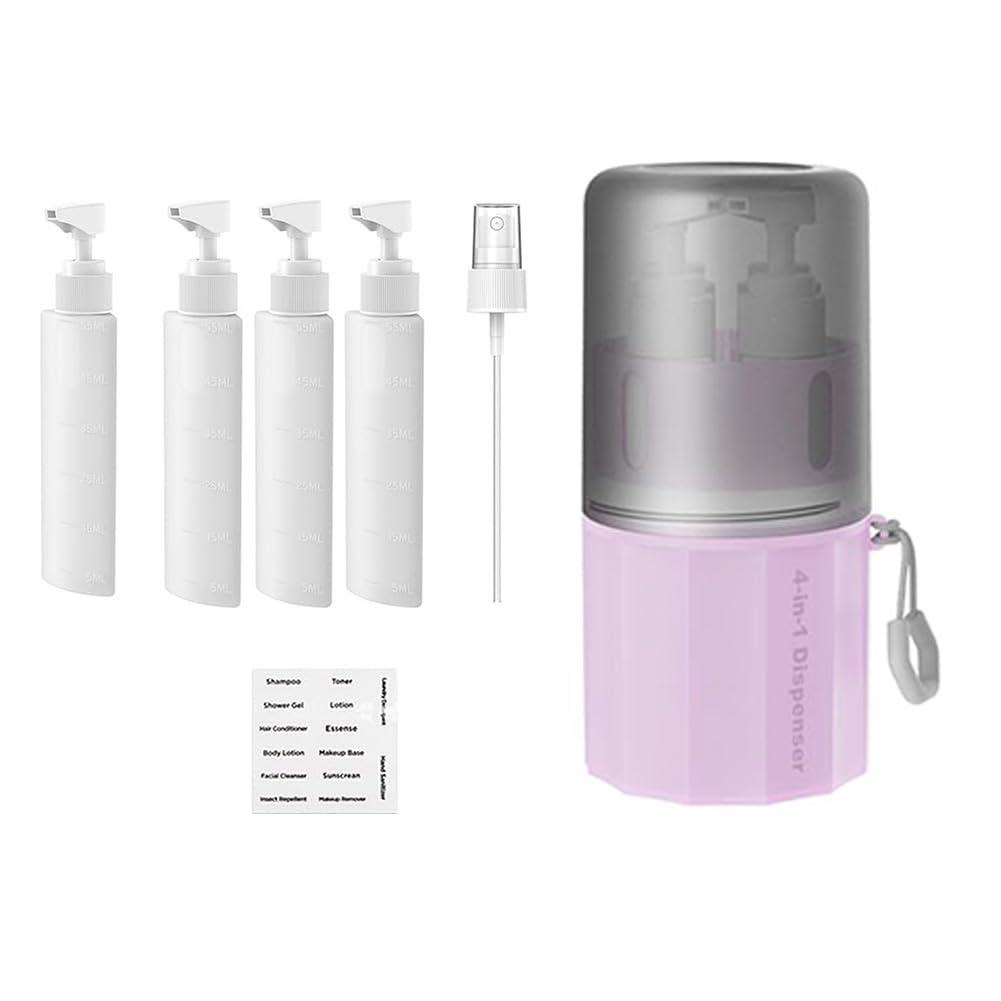 Jnchdghwa Leak-Proof Travel Size Containers, 4in1 Travel Bottles Set,Vacuum Silicone Suction Cups for Smooth Wall Surfaces Pink+