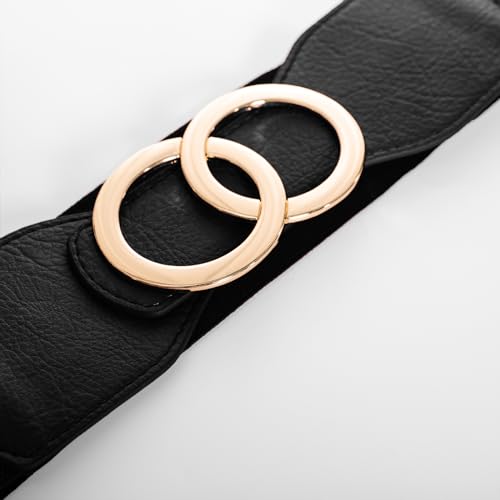 GRACE KARIN Women Leather Belt Double O Ring Elastic Belt Stretchy Retro Wide Belt3