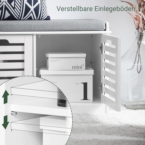 SoBuy FSR23-II-W Szafka na Buty z Siedziskiem, Ławka do Garderoby i Przechowywania, Wąska Biała, Szer. x Wys. x Gł.: ok. 71 x 43 x 35 cm