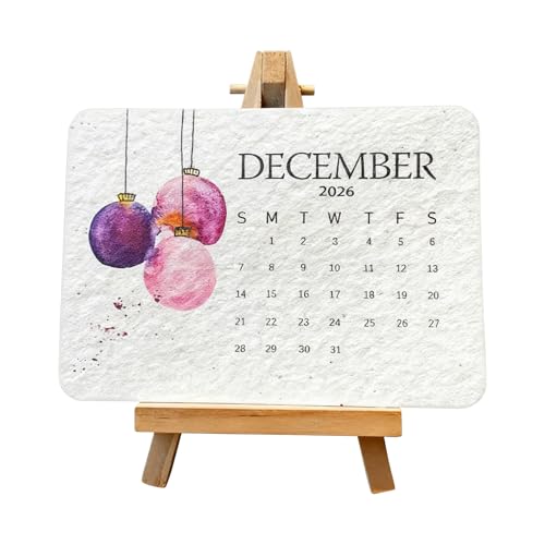 Saatgut kalender 2026, Pflanzbarer Saatkalender 2026, 12 Monate Recyceltem Saatpapier Tischkalender, Einpflanzbarer Kalender mit Ständer für Gartenarbeit Heimdekoration Geschenke für Frauen 14x10x1cm