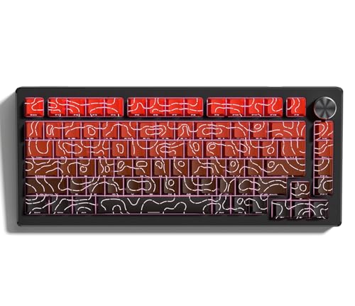 Image of dagaladoo Double Shot PBT keycaps Set,Red /Black Topographic Keycaps | Shine Through Keyboard caps,Line Backlit,Side Printed,135key cherry Profile keycap for 60% 75% 100% Mechanical Keyboards