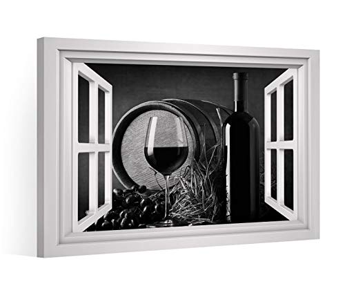 Fensterblick Leinwandbild schwarz XXL Wein Flasche Trauben Leinwand Bild Bilder Leinwandbilder Keilrahmen 9CE2252, Leinwand Gr.:60x40cm Cover