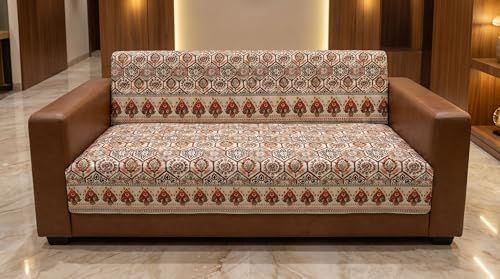 Image of Luxury Sofa Cover L Shape 5 Seater - Ivory Moroccan Hexagon 3+2 Seater (5 Seater) Quilted Sofa Cover Set Pack of 5, Washable, Ivory Rust