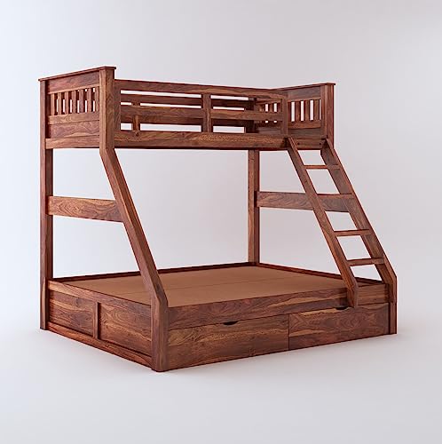 STRATA FURNITURE Sheesham Wood Bunk Bed with 2 Drawers Honey Finish - Image 7