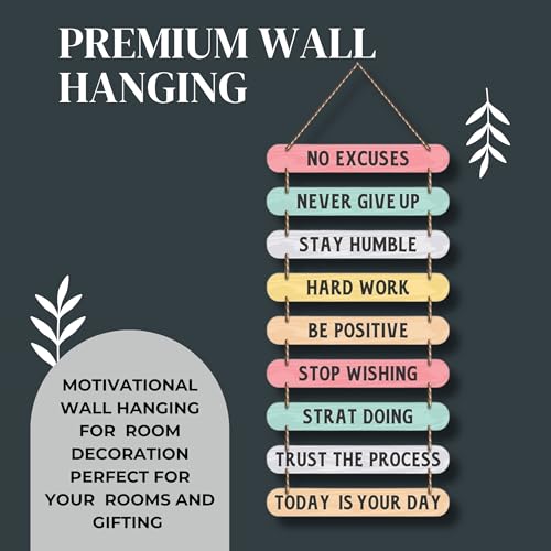 Image of Dakshestry Artworks Motivational Wall Hanging Decor - 9 Piece Wooden Inspirational Quotes Sign - Positive Affirmations Hanging Board for Office, Bedroom, Living Room, Gym