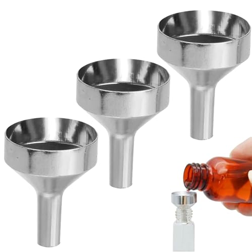 3-Piece Mini Funnel Set for Precise Liquid and Powder Transfer - Durable Aluminium Compact Design for Bottles Essential Oils and Spices - Easy to Clean and Reusable