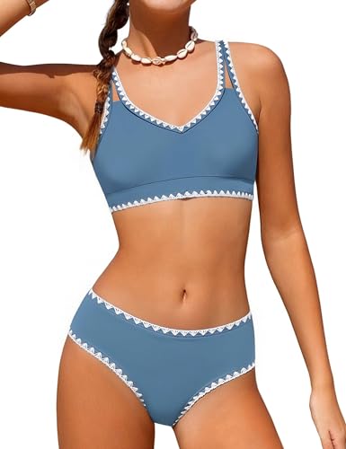 Image of Weixinbuy Girls Swimsuit Color Block Bathing Suit Adjustable Strap Two Pieces Bikini Swimsuits Beach Swimwear for Girls 9-16Y