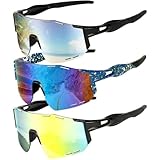 Apricitie 3 Stück Fahrradbrille Damen Herren, Fahrrad Rennrad MTB Schnelle Brille Sport Sonnenbrille Laufbrille Sunglasses für Damen Herren Fahrrad Laufen Outdooraktivitäten, Schwarz, Dunkelblau