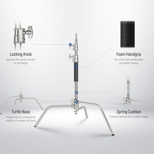 Image of NEEWER Pro 100% Stainless Steel Heavy Duty C Stand with Boom Arm, Max Height 68 inch /172cm Photography Light Stand with 2.7ft /83cm Holding Arm, 2 Grip Head for Studio Monolight, Softbox, Reflector, SC172 | Max Height 68 inch /172cm, Photography Light Stand, 2.7ft /83cm Holding Arm, 2 Grip Head for Studio Monolight, Softbox, Reflector